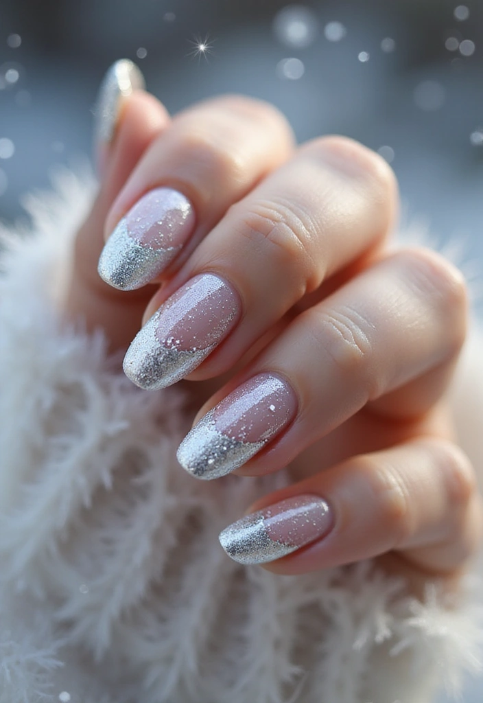 20 Winter Nail Art Designs That Shine Bright - 6. Sparkling Silver French Tips