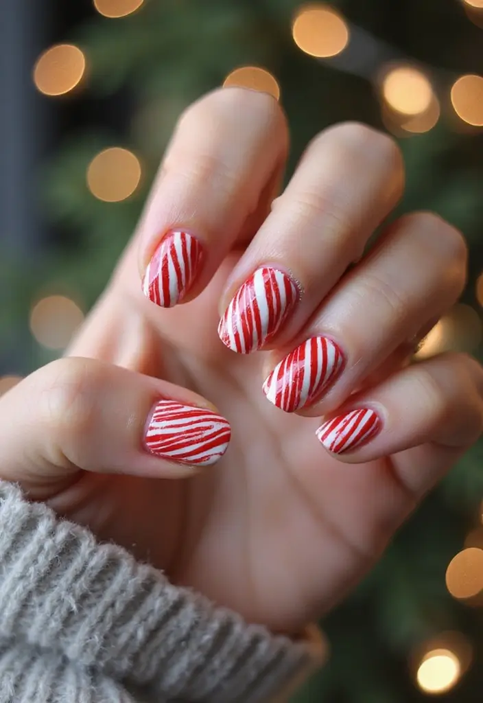 20 Winter Nail Art Designs That Shine Bright - 9. Candy Cane Stripes