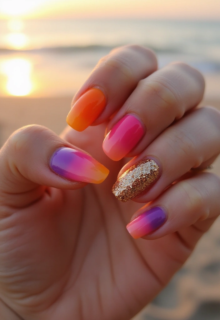 22 Beach Vacay Nail Ideas for Your Next Escape - 1. Tropical Sunset Nails