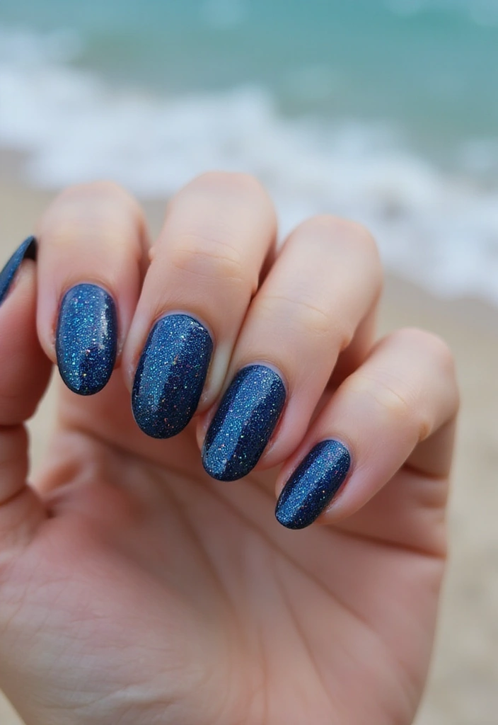22 Beach Vacay Nail Ideas for Your Next Escape - 10. Glittering Ocean