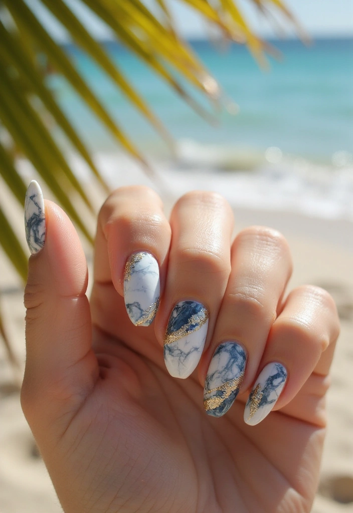 22 Beach Vacay Nail Ideas for Your Next Escape - 15. Marble Effect