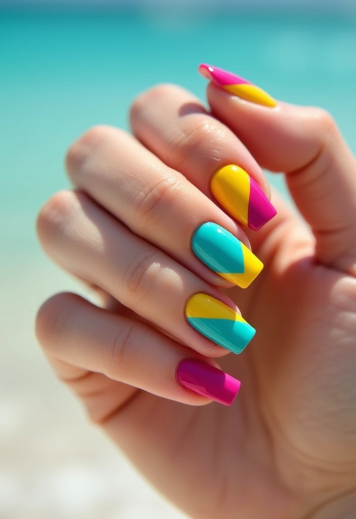 22 Beach Vacay Nail Ideas for Your Next Escape - 17. Color Block Nails