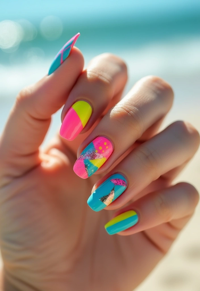 22 Beach Vacay Nail Ideas for Your Next Escape - 21. Bright Geometric Shapes