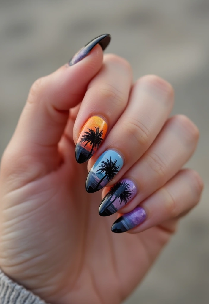 22 Beach Vacay Nail Ideas for Your Next Escape - 3. Palm Tree Silhouette