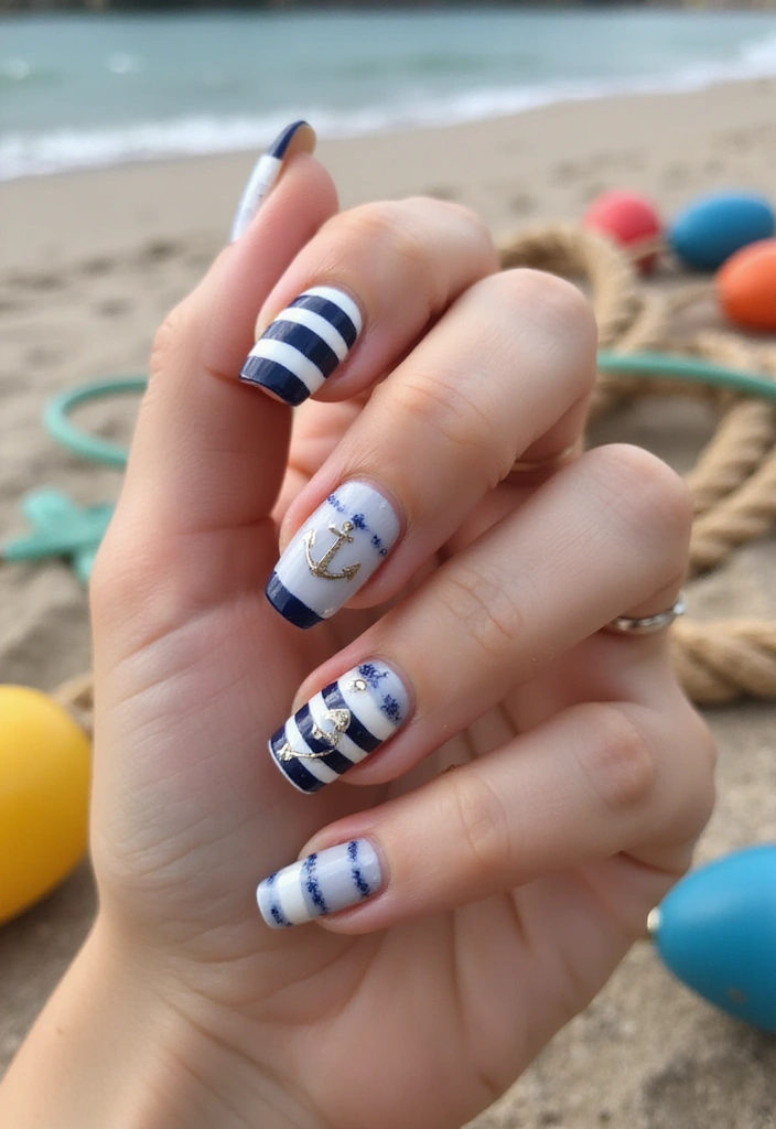 22 Beach Vacay Nail Ideas for Your Next Escape - 5. Nautical Stripes