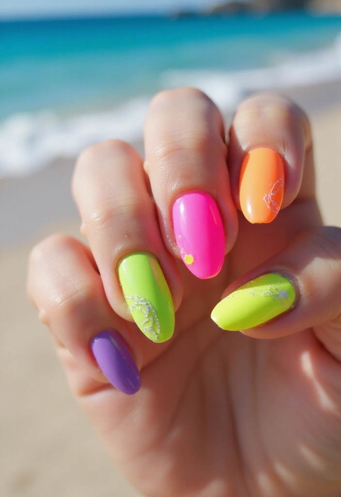 22 Beach Vacay Nail Ideas for Your Next Escape - 7. Bright Neon Colors
