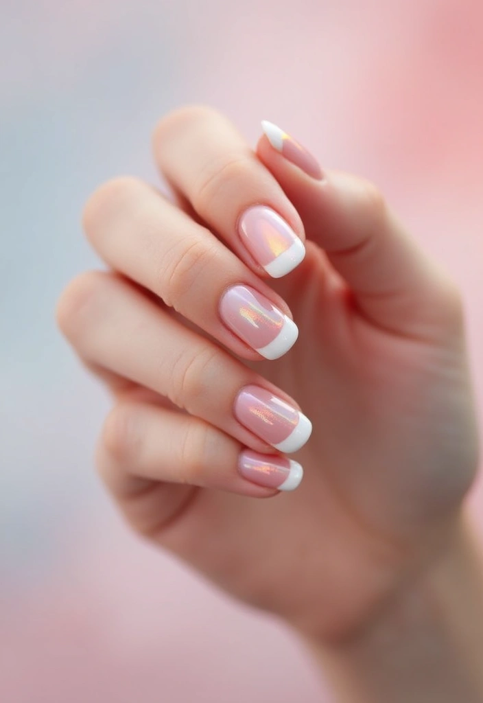 22 Chic Short French Nails That Will Elevate Your Everyday Style! - 16. Pearlescent French Tips