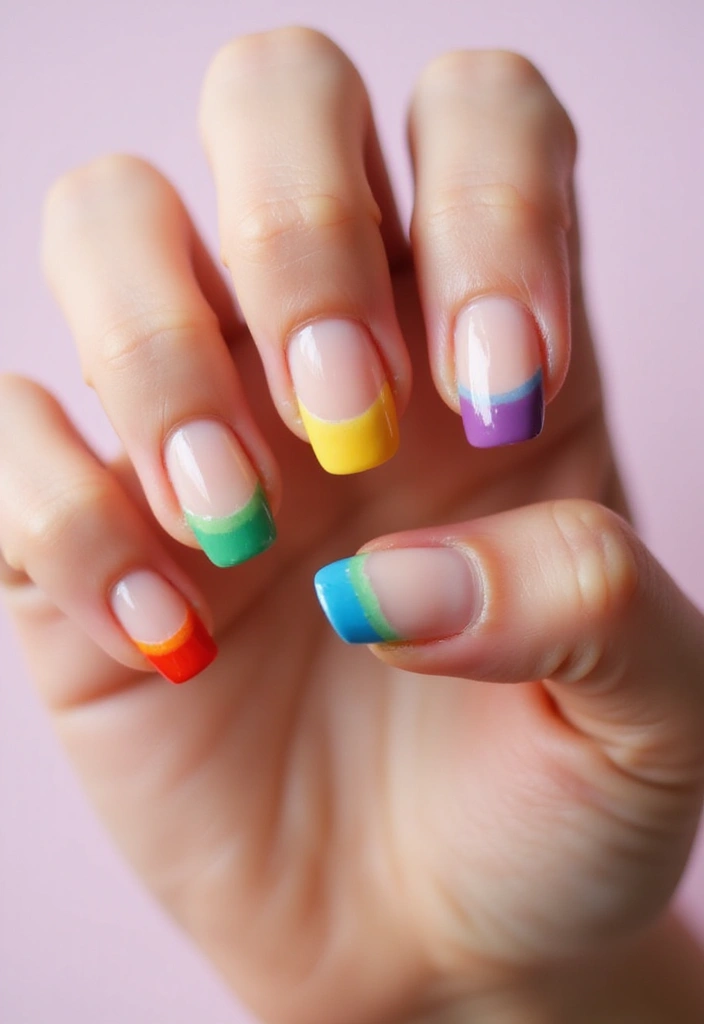 22 Chic Short French Nails That Will Elevate Your Everyday Style! - 7. Rainbow Tips