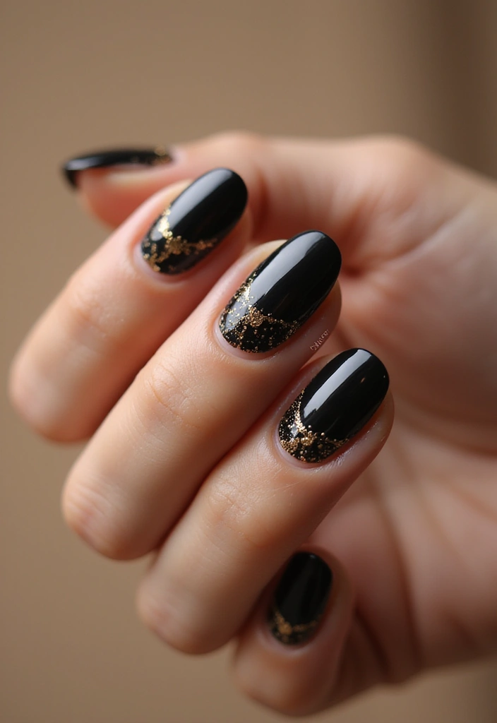 22 Colorful Nail Art for New Year’s Eve - 16. Chic Black and Gold