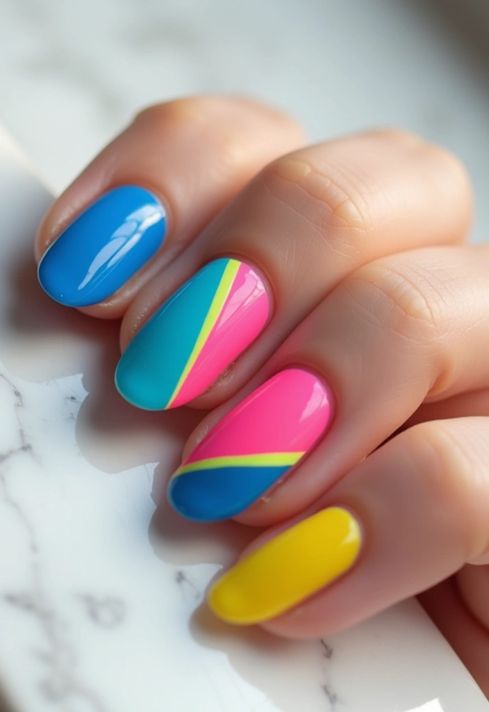 22 Colorful Nail Art for New Year’s Eve - 20. Color Blocked Beauty