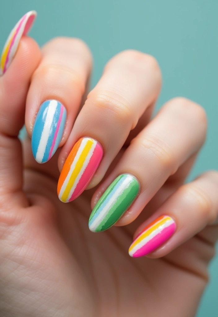 22 Colorful Nail Art for New Year’s Eve - 7. Colorful Stripes