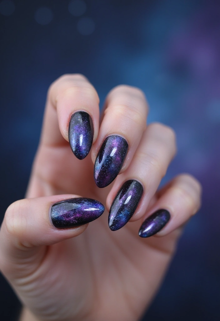 22 Gothic-Inspired Nail Art for December - 14. Mystical Galaxy Nails
