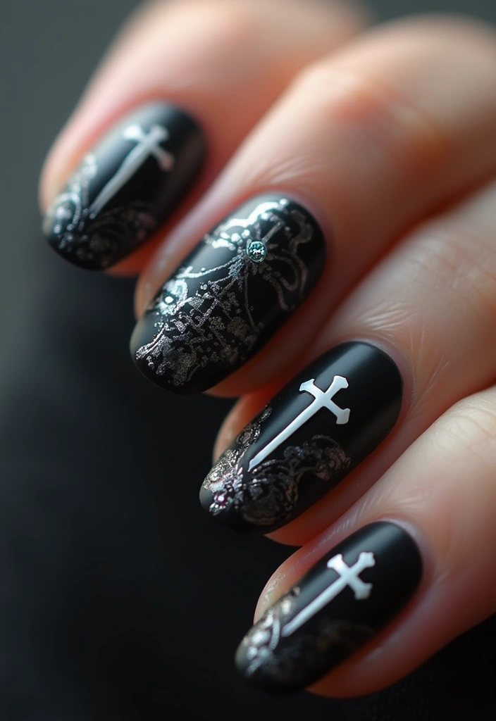 22 Gothic-Inspired Nail Art for December - 15. Classic Gothic Crosses
