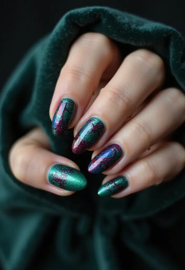 22 Gothic-Inspired Nail Art for December - 18. Multi-Colored Gothic Palette