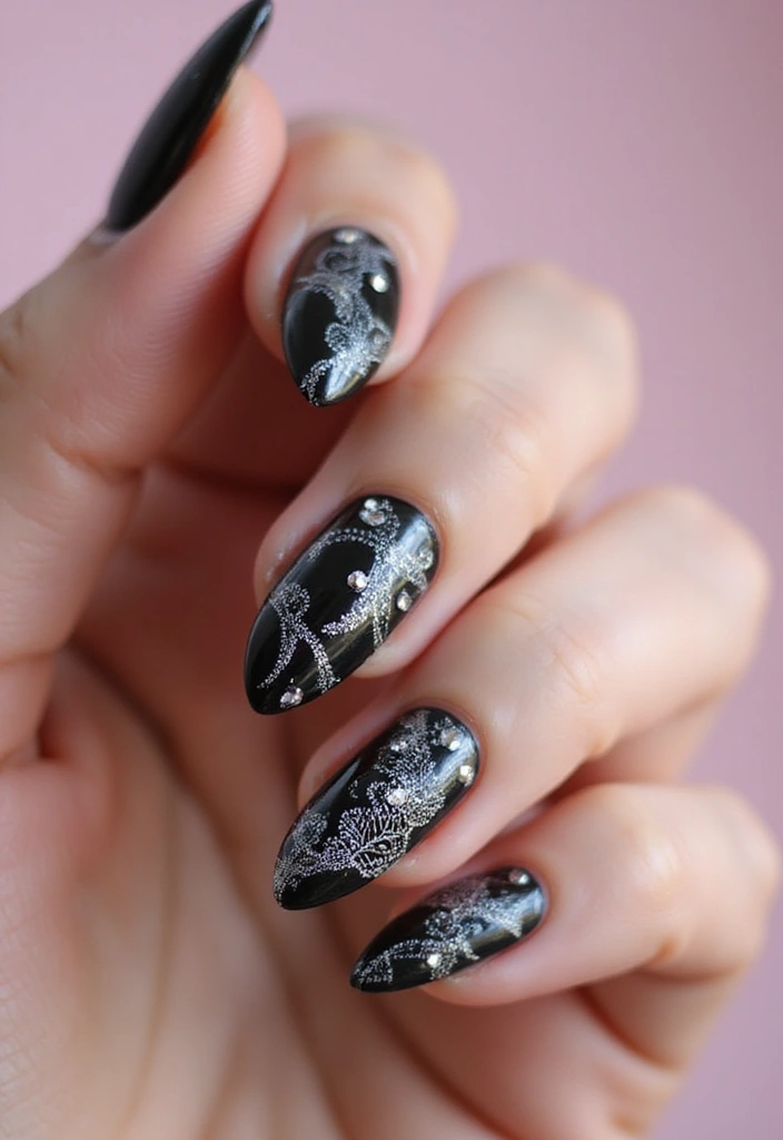 22 Gothic-Inspired Nail Art for December - 2. Black Lace Designs