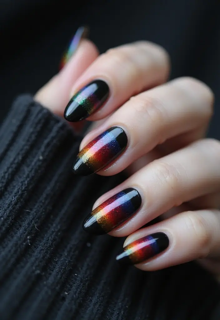 22 Gothic-Inspired Nail Art for December - 20. Dark Rainbow Fade