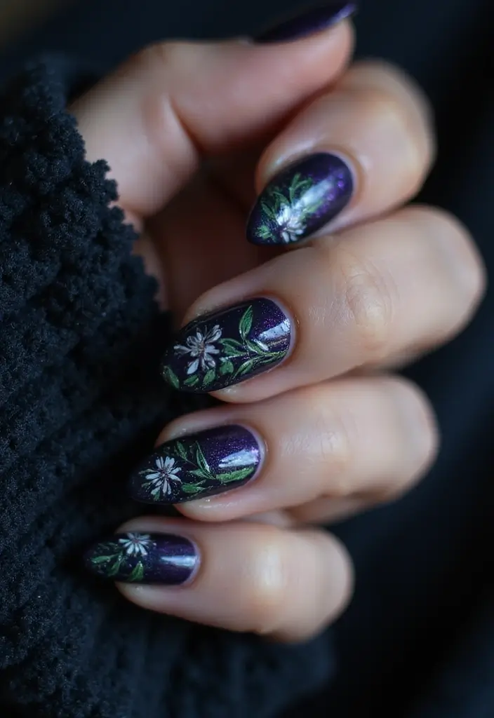 22 Gothic-Inspired Nail Art for December - 4. Gothic Floral Patterns