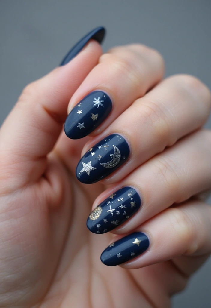 22 Gothic-Inspired Nail Art for December - 8. Moon and Stars