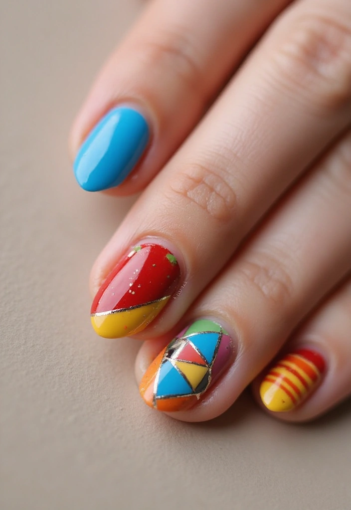 22 Summer Holiday Nail Designs That Scream Vacation - 11. Colorful Geometric Patterns