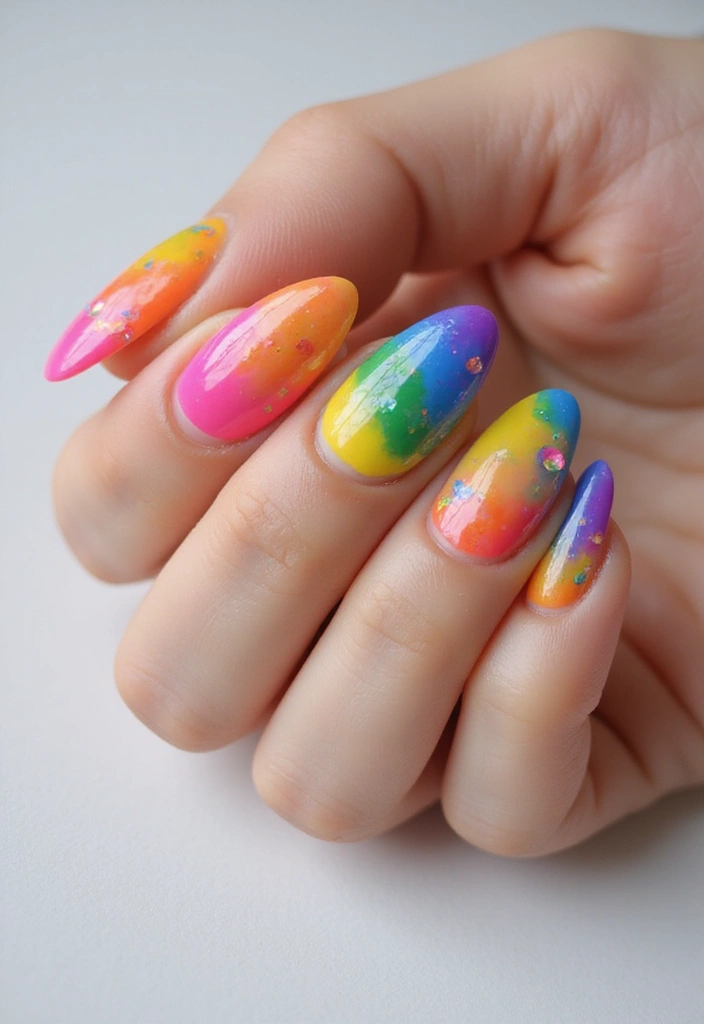 22 Summer Holiday Nail Designs That Scream Vacation - 13. Rainbow Splashes
