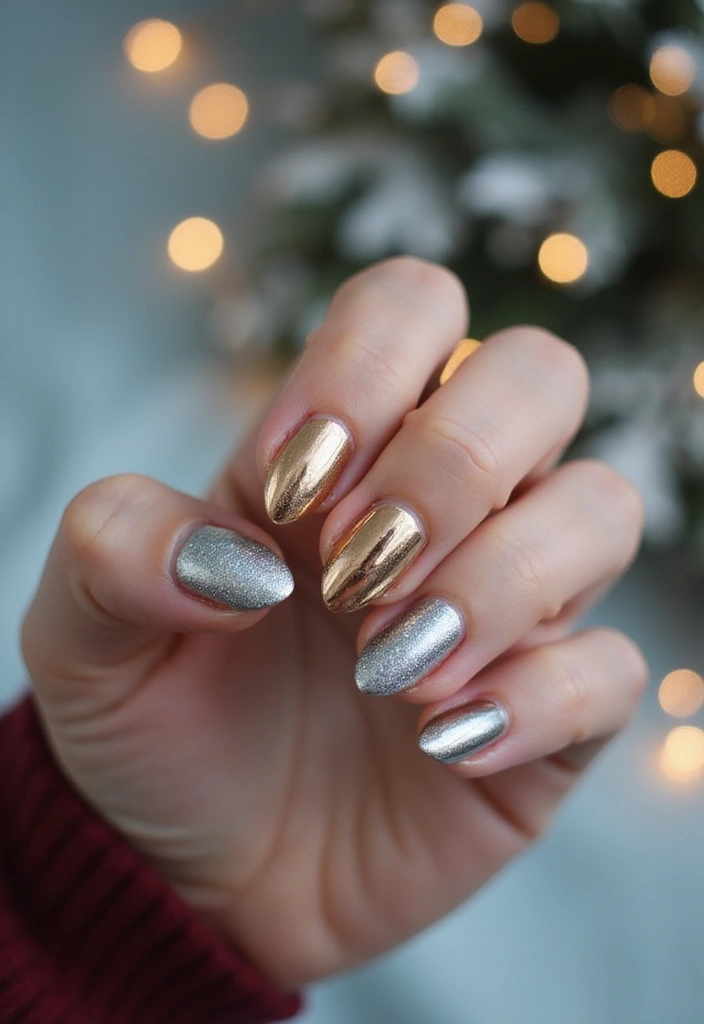 23 Gold Chrome French Tip Looks for Elegant Hands - 11. Half and Half Gold Chrome Tips