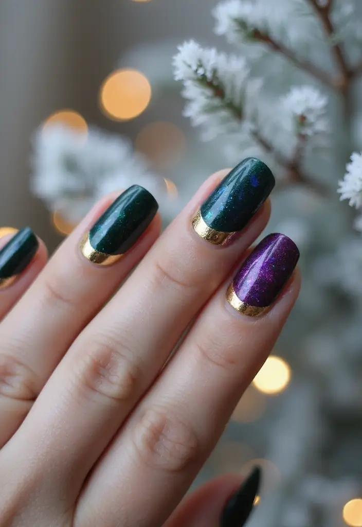 23 Gold Chrome French Tip Looks for Elegant Hands - 12. Jewel Toned Base with Gold Chrome Tips