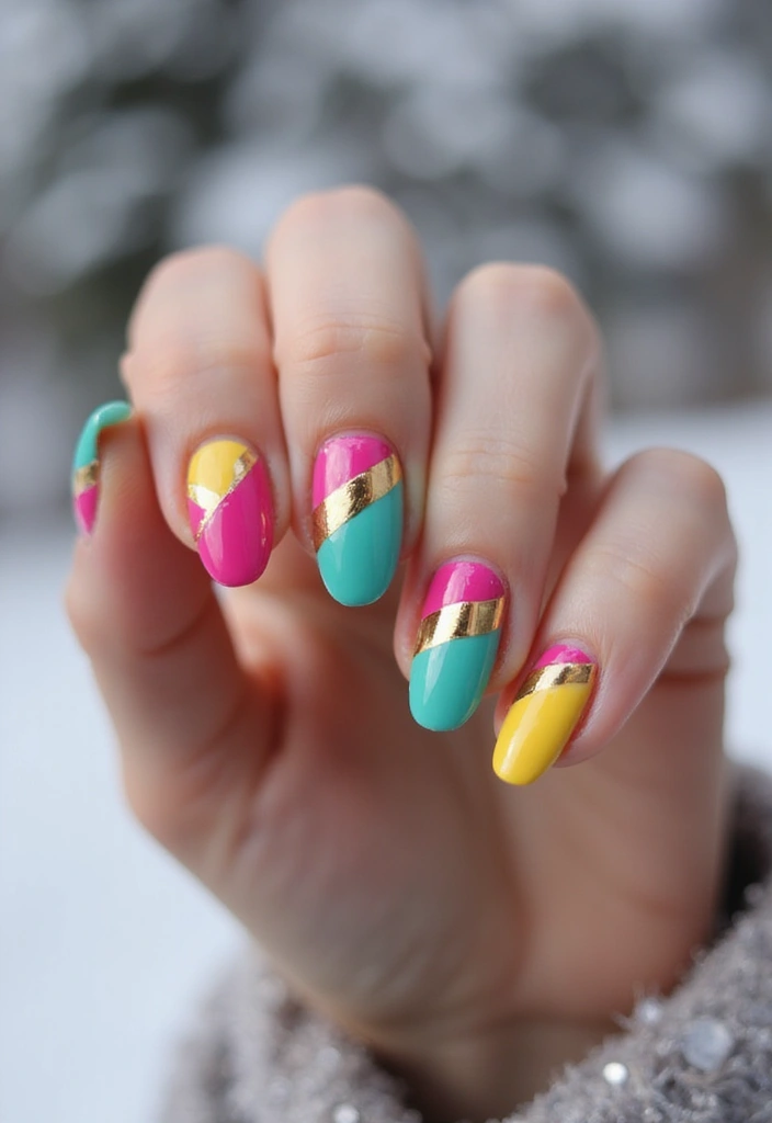 23 Gold Chrome French Tip Looks for Elegant Hands - 16. Color Block Gold Chrome Tips