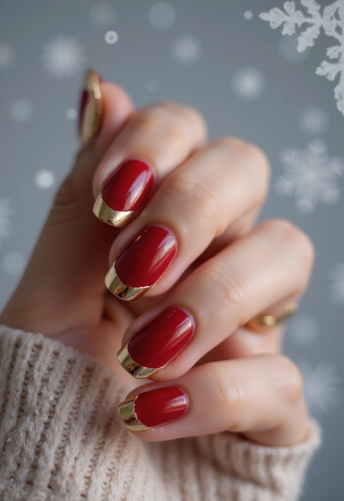 23 Gold Chrome French Tip Looks for Elegant Hands - 18. Classic Red with Gold Chrome Tips