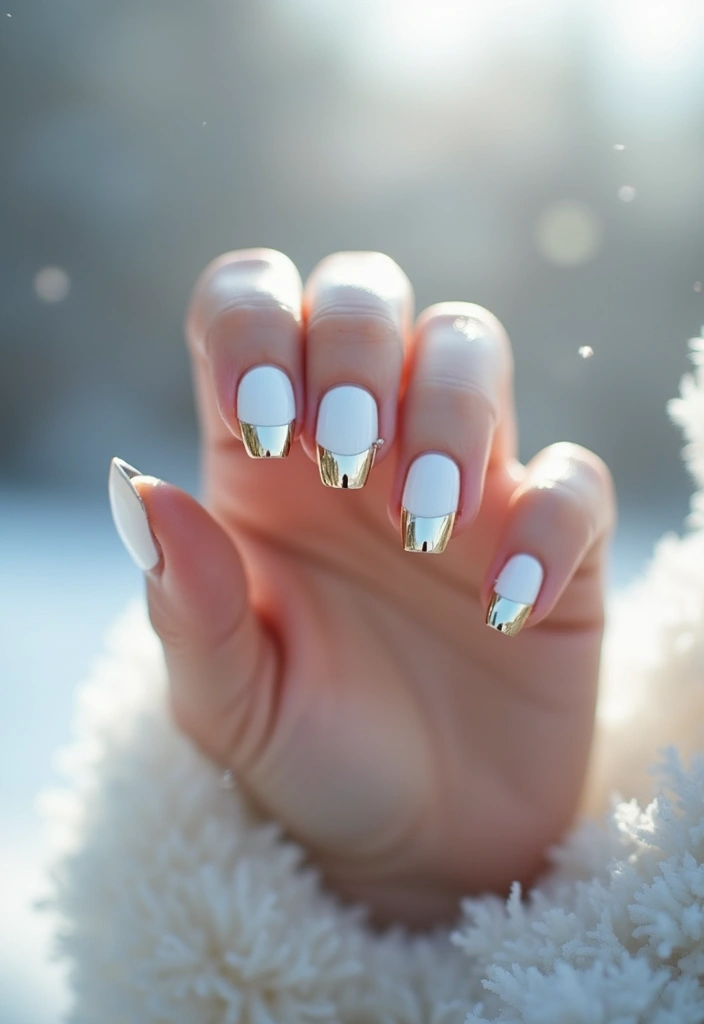 23 Gold Chrome French Tip Looks for Elegant Hands - 21. Classic White with Gold Chrome Tips