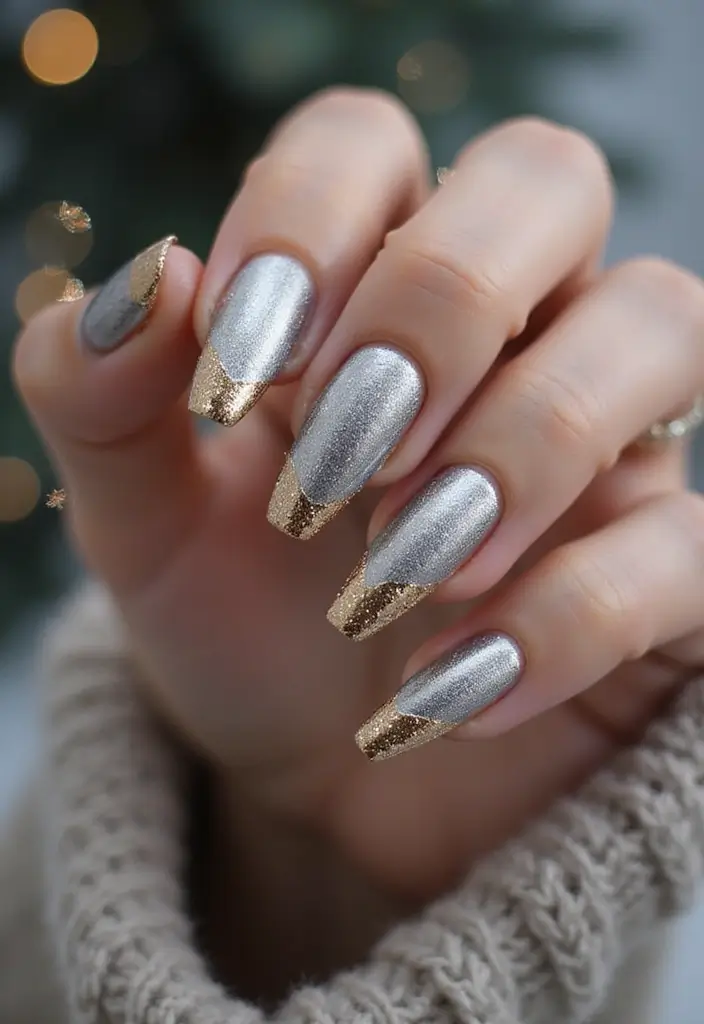 23 Gold Chrome French Tip Looks for Elegant Hands - 23. Metallic Shades with Gold Chrome Tips