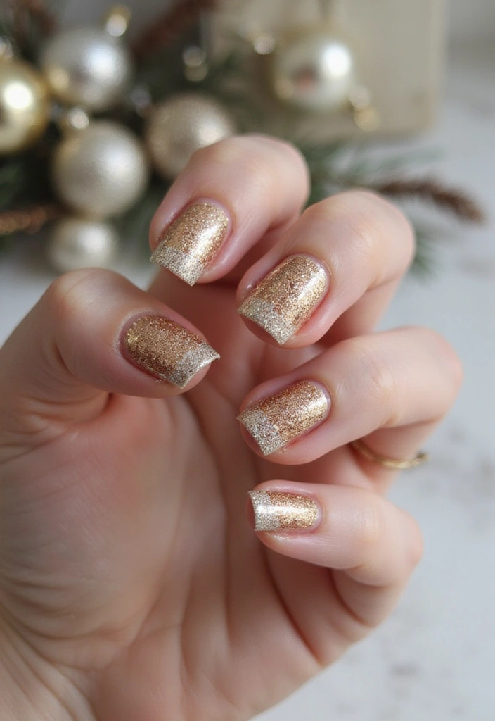 23 Gold Chrome French Tip Looks for Elegant Hands - 3. Sparkling Glittered French Tips