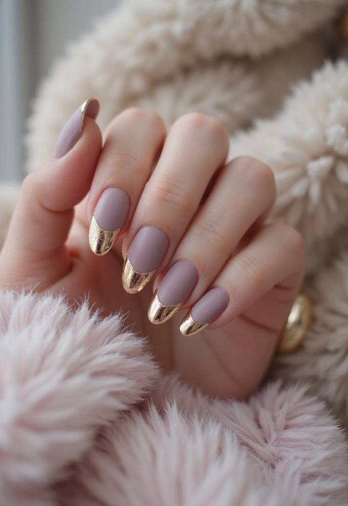 23 Gold Chrome French Tip Looks for Elegant Hands - 4. Matte Base with Shiny Chrome Tips