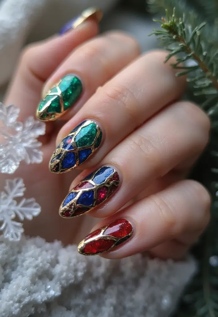 23 Gold Chrome French Tip Looks for Elegant Hands - 9. Stained Glass Inspiration