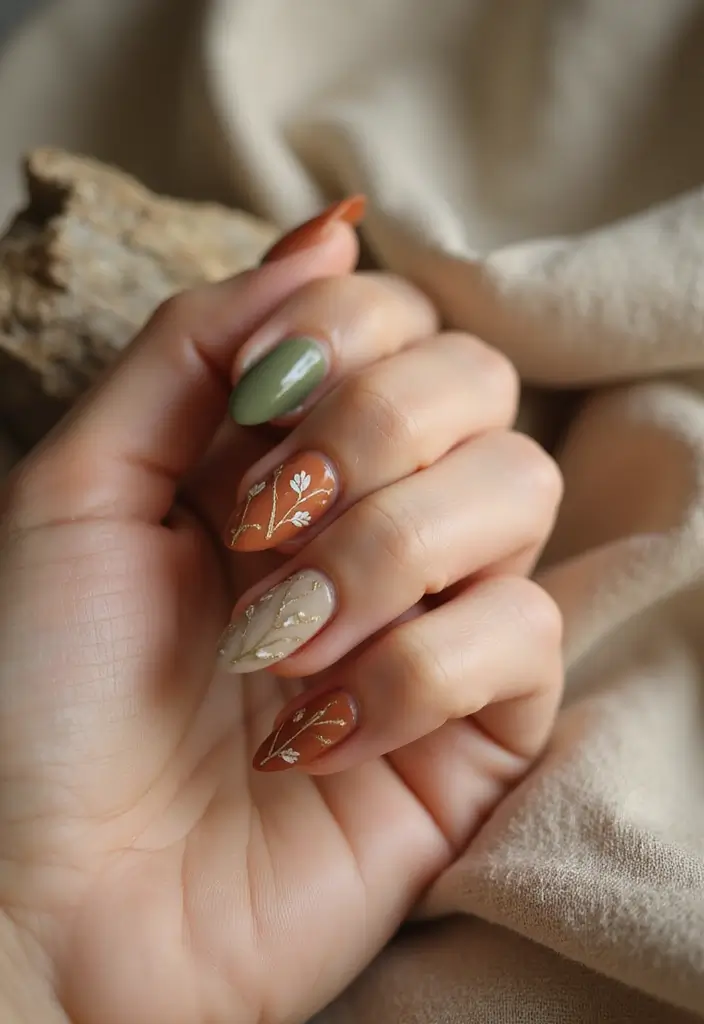 24 Modern Short French Tip Nails Inspo for Minimalists - 3. Earthy Tones with Natural Accents