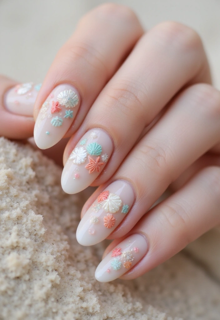 24 Summer Gel Nail Designs for Long-Lasting Glam - 10. Seashell Delight