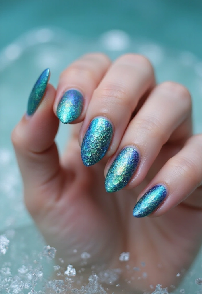 24 Summer Gel Nail Designs for Long-Lasting Glam - 17. Shimmering Mermaid