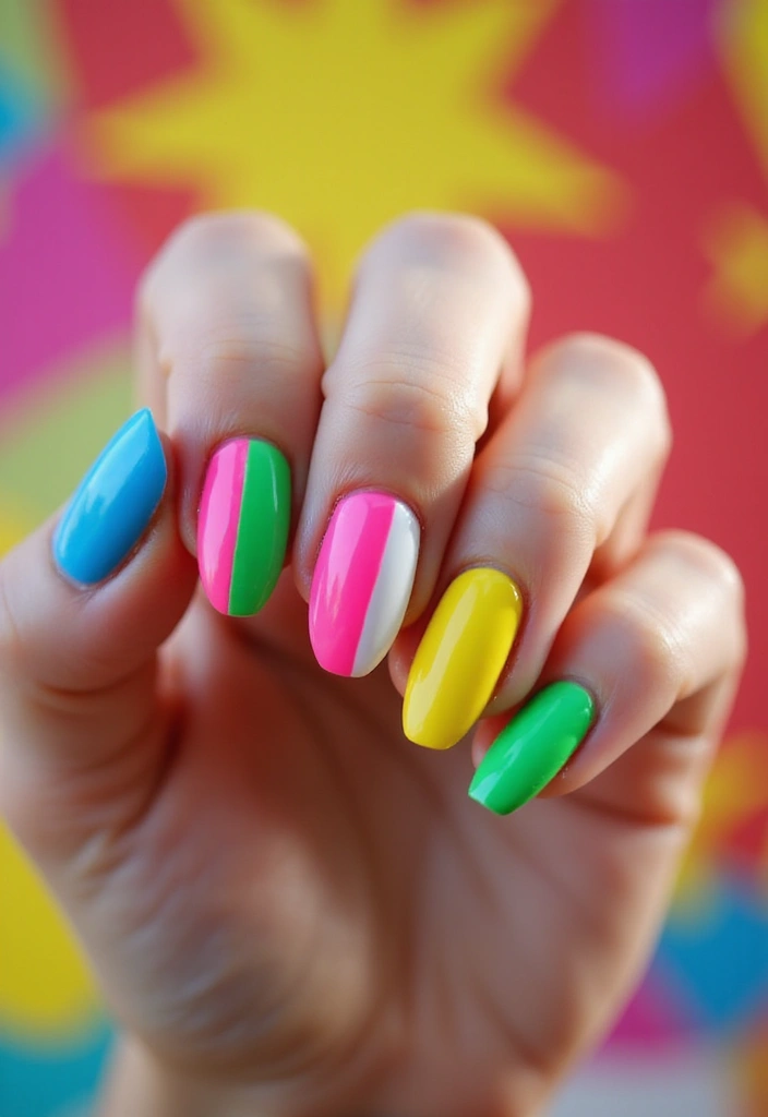 24 Summer Gel Nail Designs for Long-Lasting Glam - 19. Color Block Party