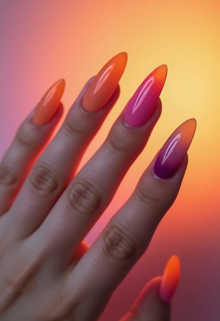 24 Summer Gel Nail Designs for Long-Lasting Glam - 4. Sunset Ombre