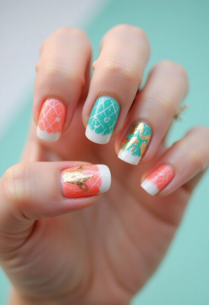 24 Timeless French Manicure Ideas for Short Nails - 10. Geometric Designs