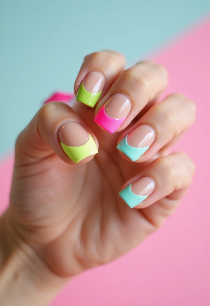 24 Timeless French Manicure Ideas for Short Nails - 15. Bright Neon Tips