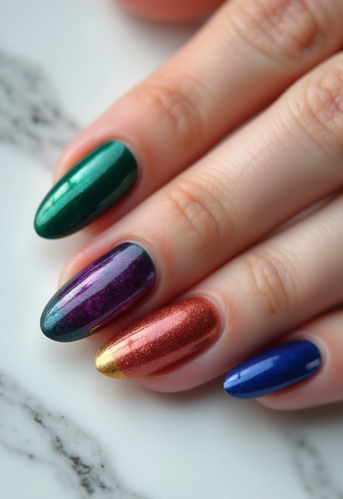 24 Timeless French Manicure Ideas for Short Nails - 18. Jewel-Toned Tips