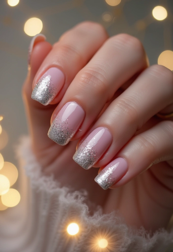 24 Timeless French Manicure Ideas for Short Nails - 22. Ombre Glitter Tips