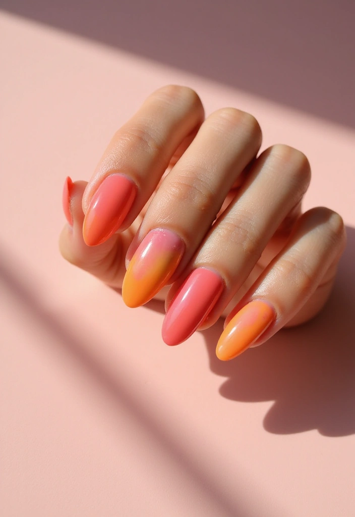 24 Trendy French Nail Looks You Need This Season - 17. Bright Sunset Ombre