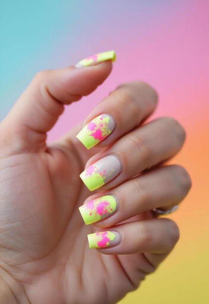 24 Trendy French Nail Looks You Need This Season - 19. Neon Splatter