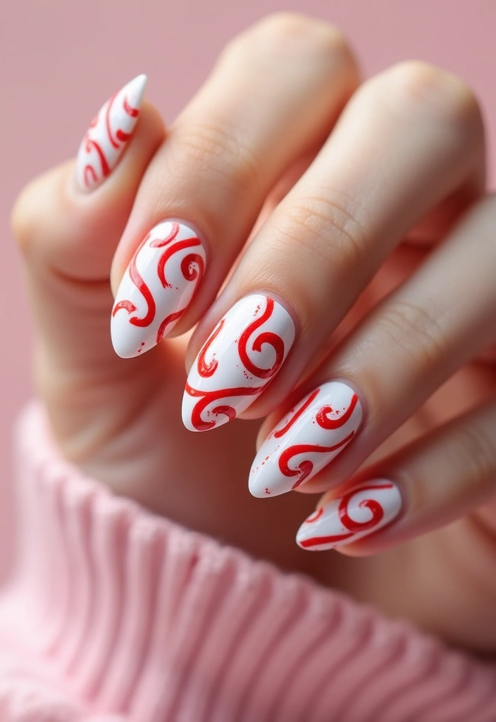 25 Festive Nail Looks for Holiday Parties - 14. Candy Cane Swirls