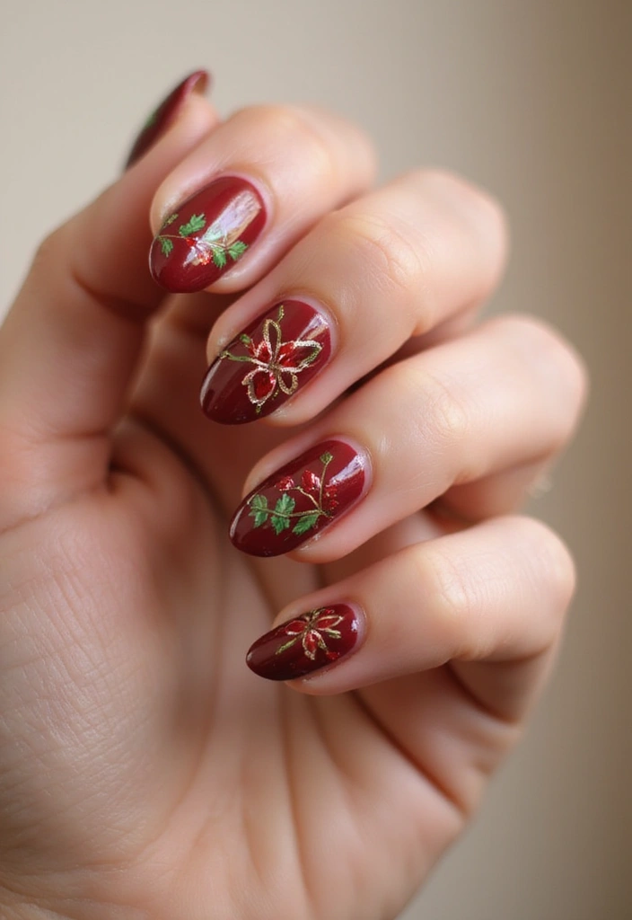 25 Festive Nail Looks for Holiday Parties - 16. Holly Berry Accents