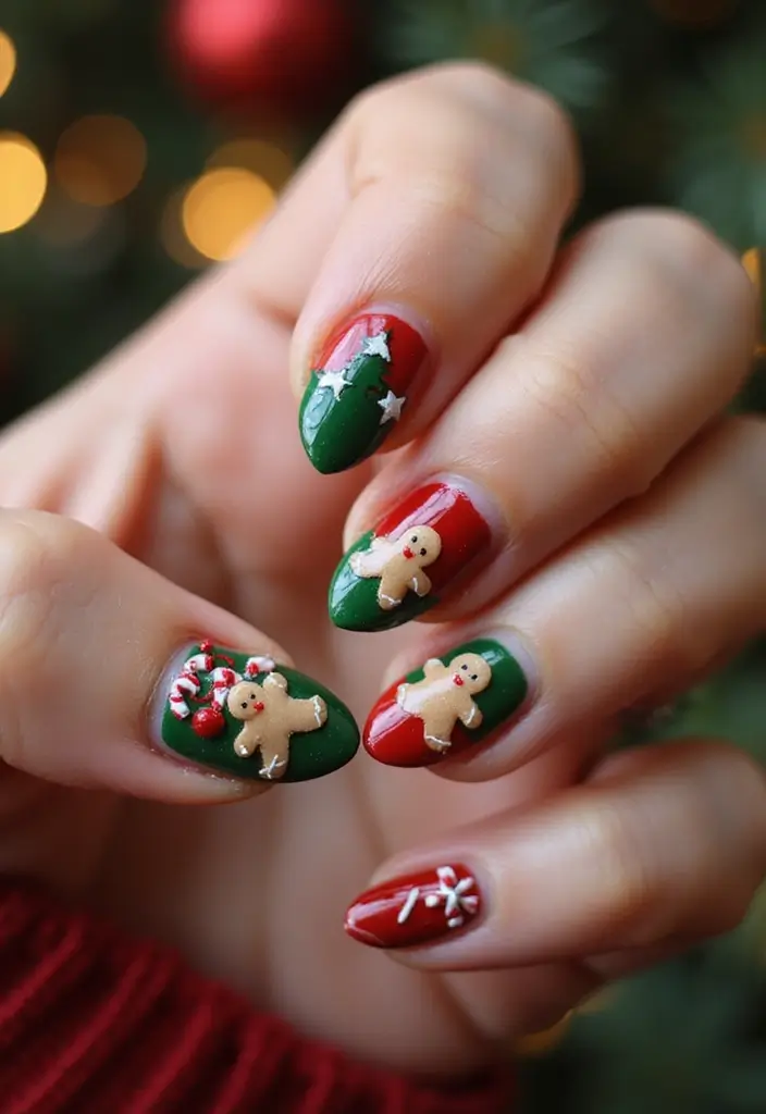 25 Festive Nail Looks for Holiday Parties - 7. Gingerbread and Candy Canes