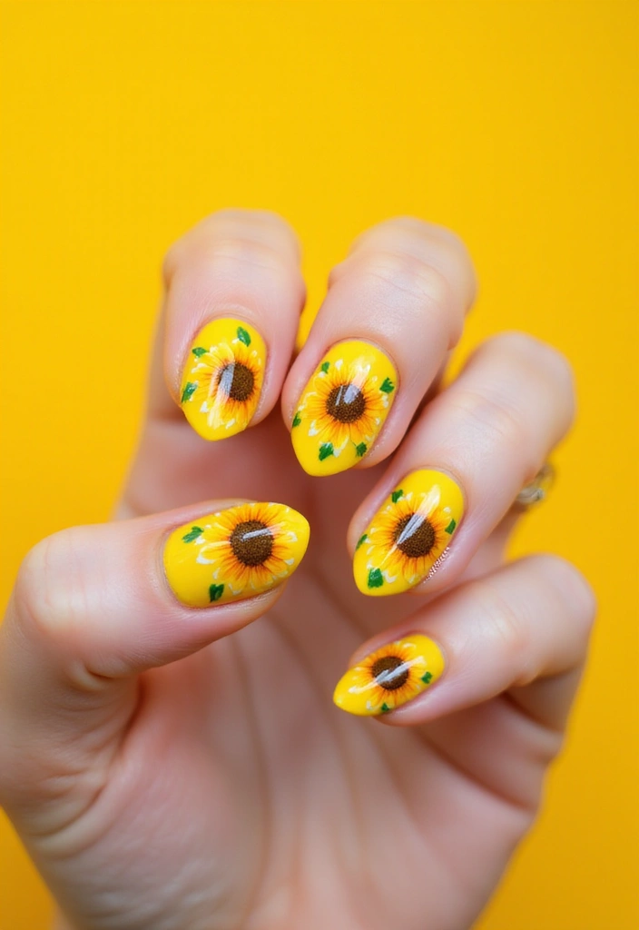 25 Fresh Flower Garden Nails Perfect for August - 1. Sunflower Delight