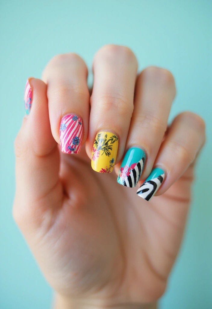 25 Fresh Flower Garden Nails Perfect for August - 16. Floral and Stripes
