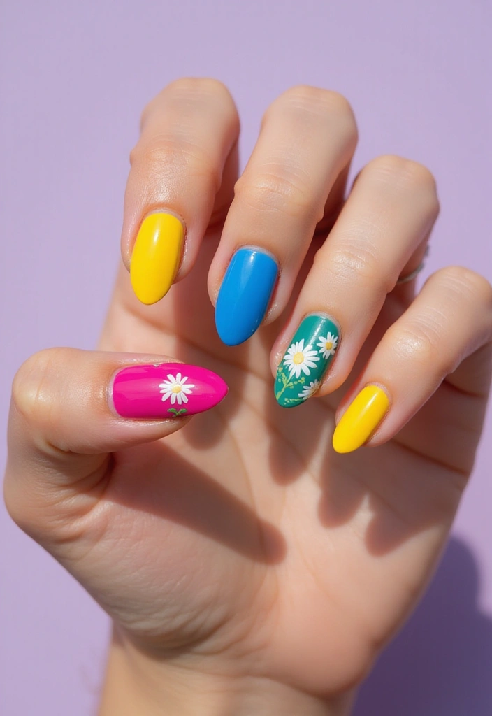 25 Fresh Flower Garden Nails Perfect for August - 19. Color-Blocked Flowers